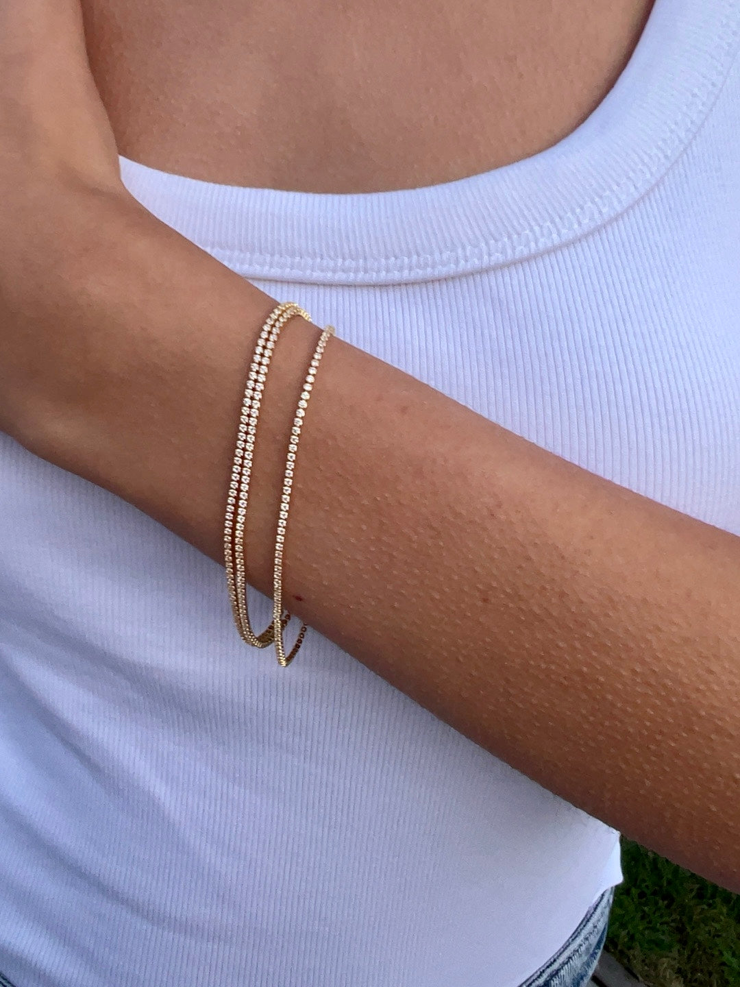 Dreifach Tennis Armband 14K vergoldet