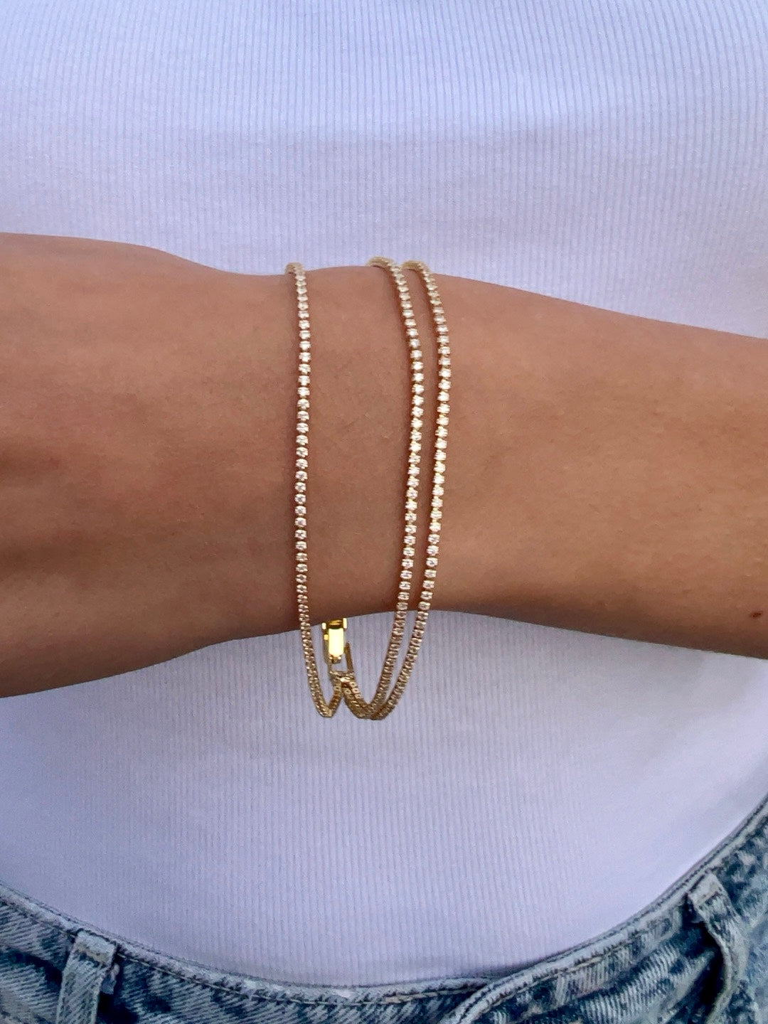 Dreifach Tennis Armband 14K vergoldet